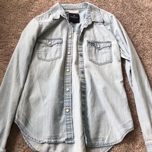 light wash denim button down